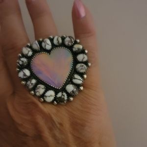 **SOLD** Galaxy opal heart & Wild Horse cluster ring.